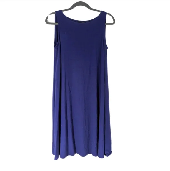 Eileen Fisher Blue Sleeveless Flowy Dress Vacation Beach Travel Cobalt Navy - Picture 2 of 4